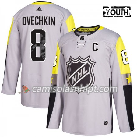 Camisola Washington Capitals Alexander Ovechkin 8 2018 NHL All-Star Metro Division Adidas Cinza Authentic - Criança